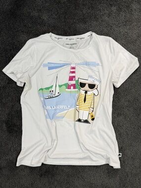 Karl Lagerfeld White Short Sleeve Tee with Nautical Character Graphic